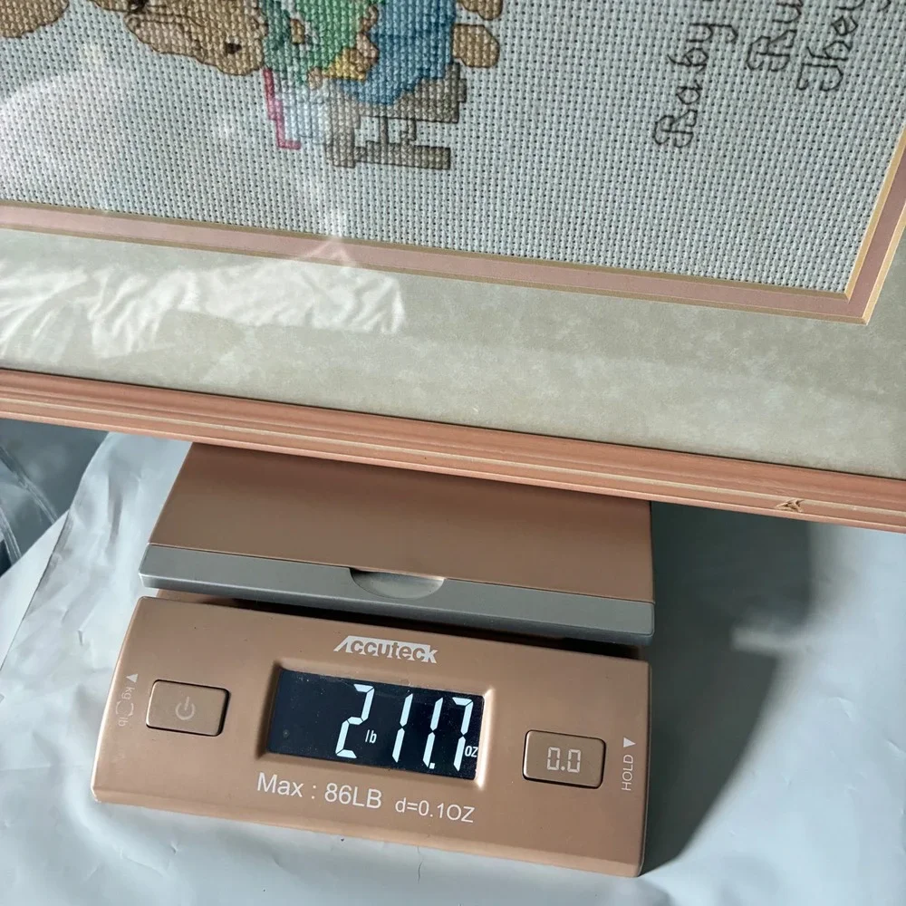 Handmade Framed Cross Stitch Nursery Art Bunny Family Baby Days Poem Cottage